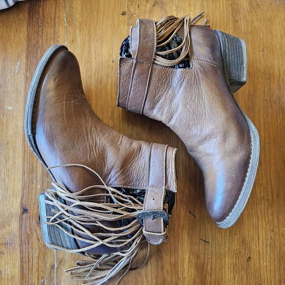 circle g womens boots 8.5 Honey Brown Fringe Booties Western Bohemian - Picture 5 of 8